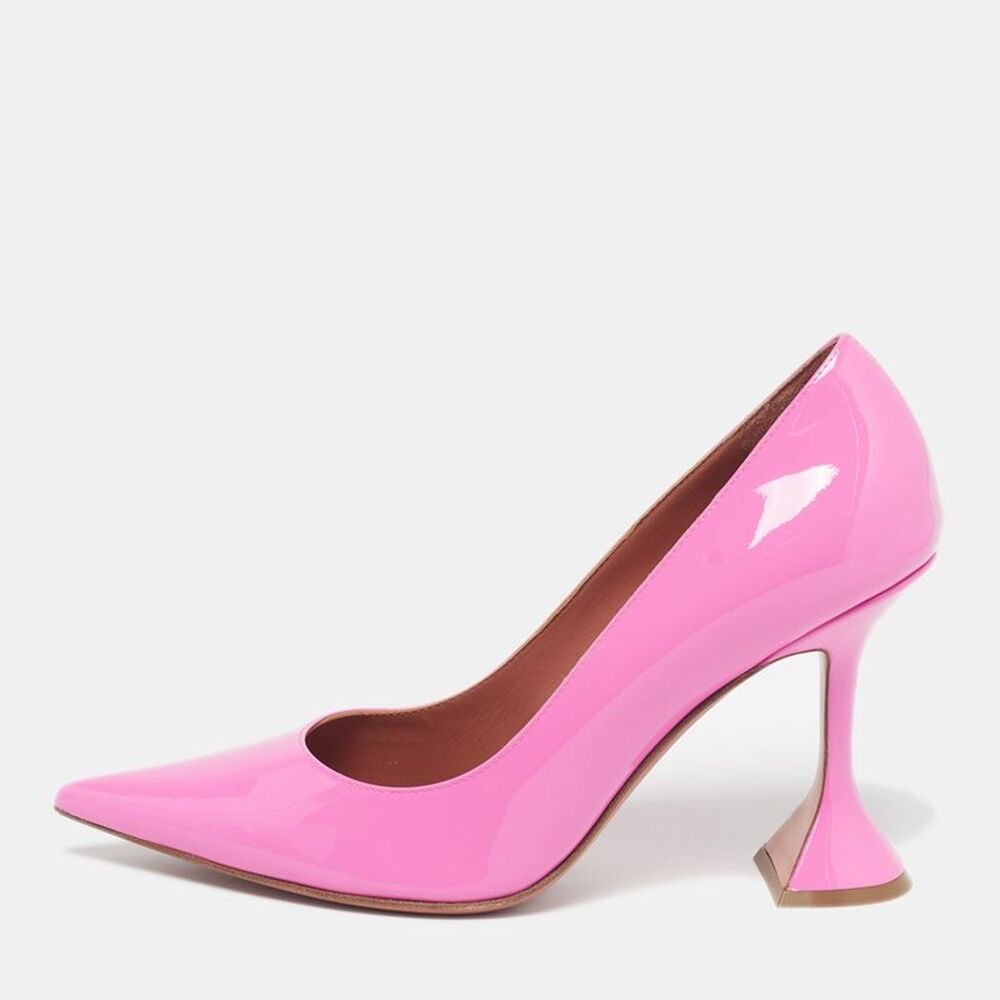 Amina Muaddi Ami Size 37.5 Pink Patent Leather Pumps